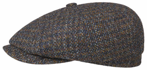 Stetson Hatteras Harris Tweed Flat Cap - Navy Mottled