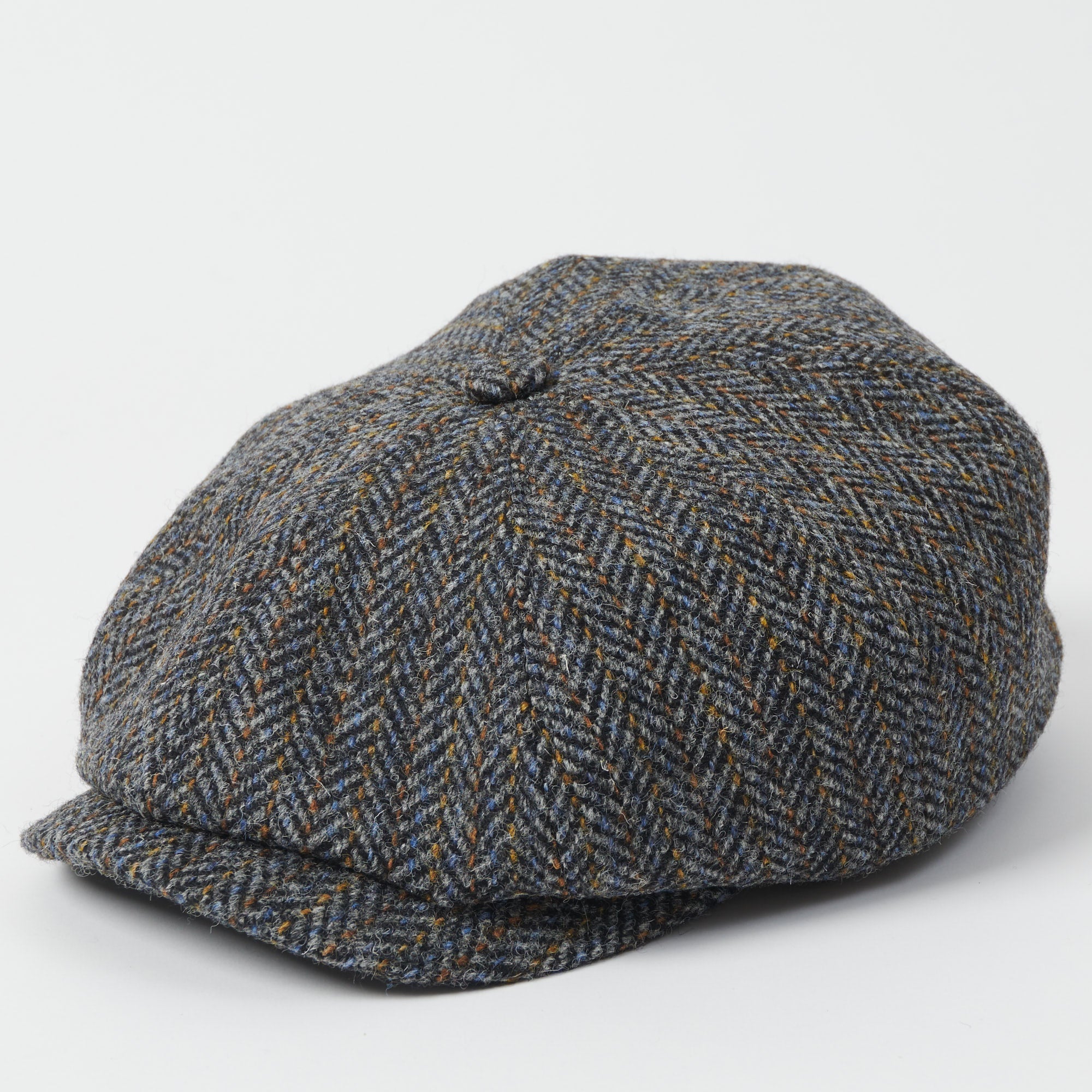 Stetson Hatteras Harris Tweed Flat Cap - Blue/Grey