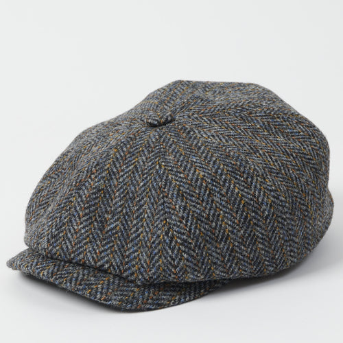 Stetson Hatteras Harris Tweed Flat Cap - Blue/Grey