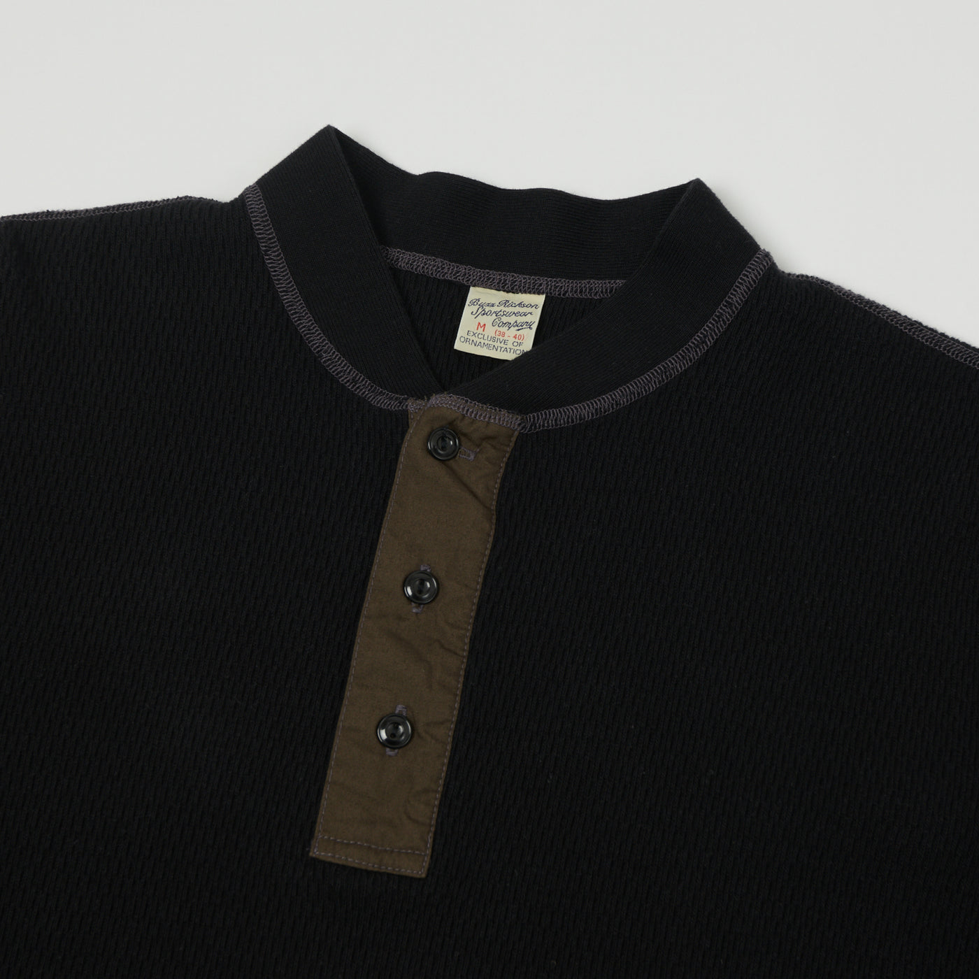 Buzz Rickson's Long Sleeve Thermal Henley - Black