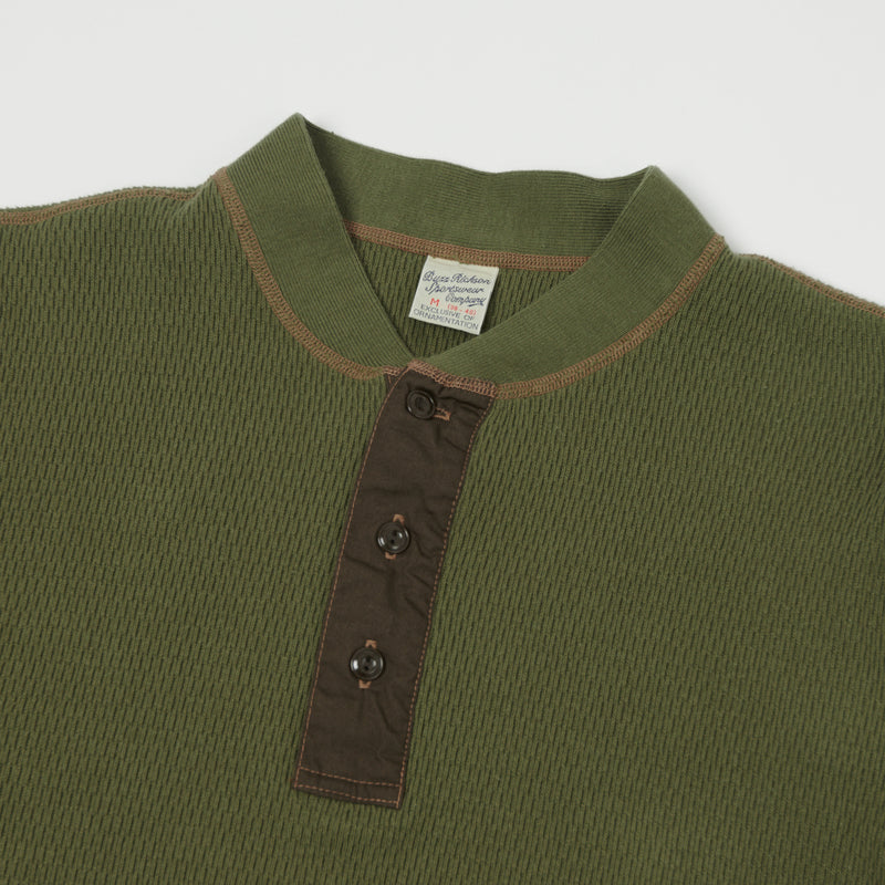 Buzz Rickson's Long Sleeve Thermal Henley Olive SON OF A STAG