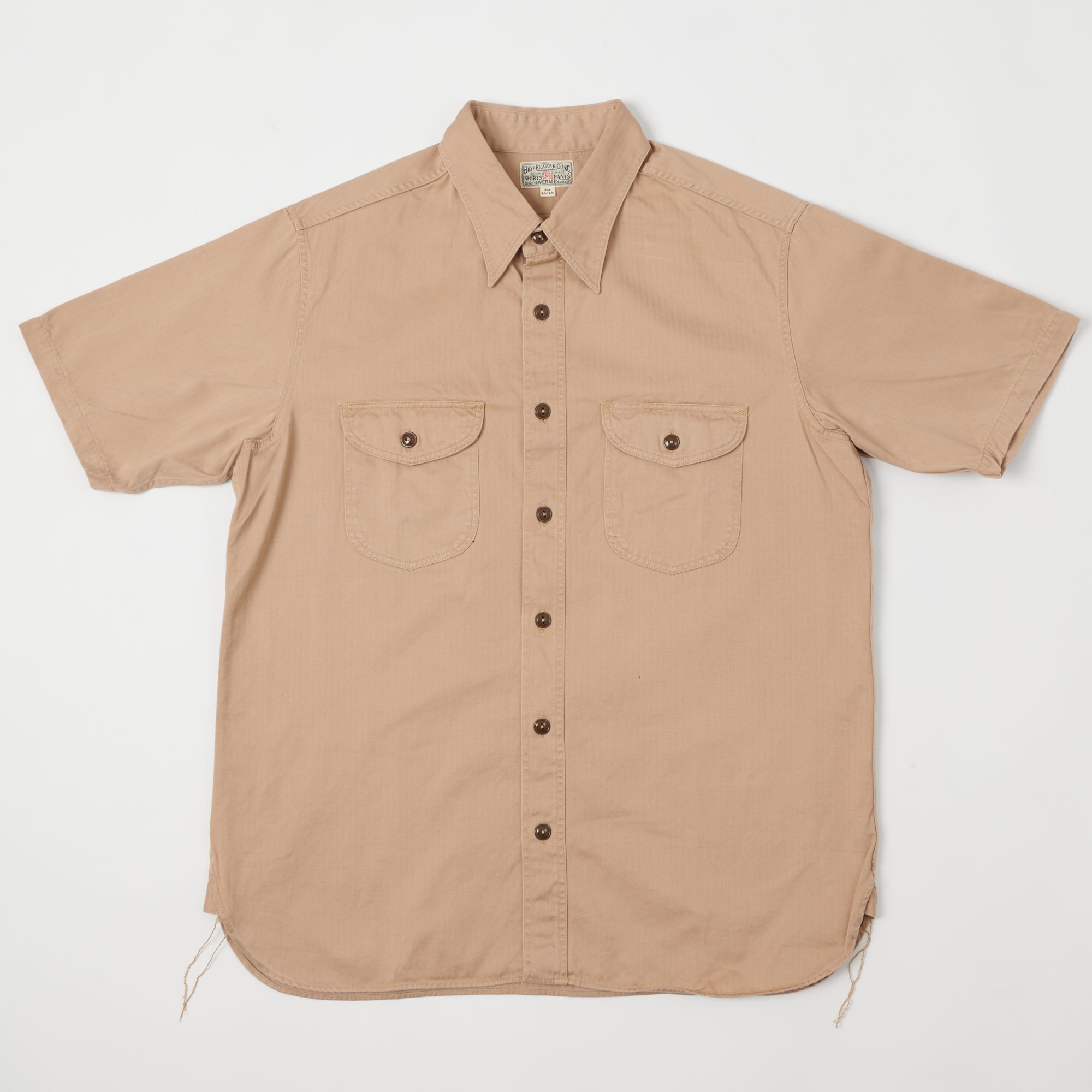 Buzz Rickson's Short Sleeve Herringbone Work Shirt - Beige