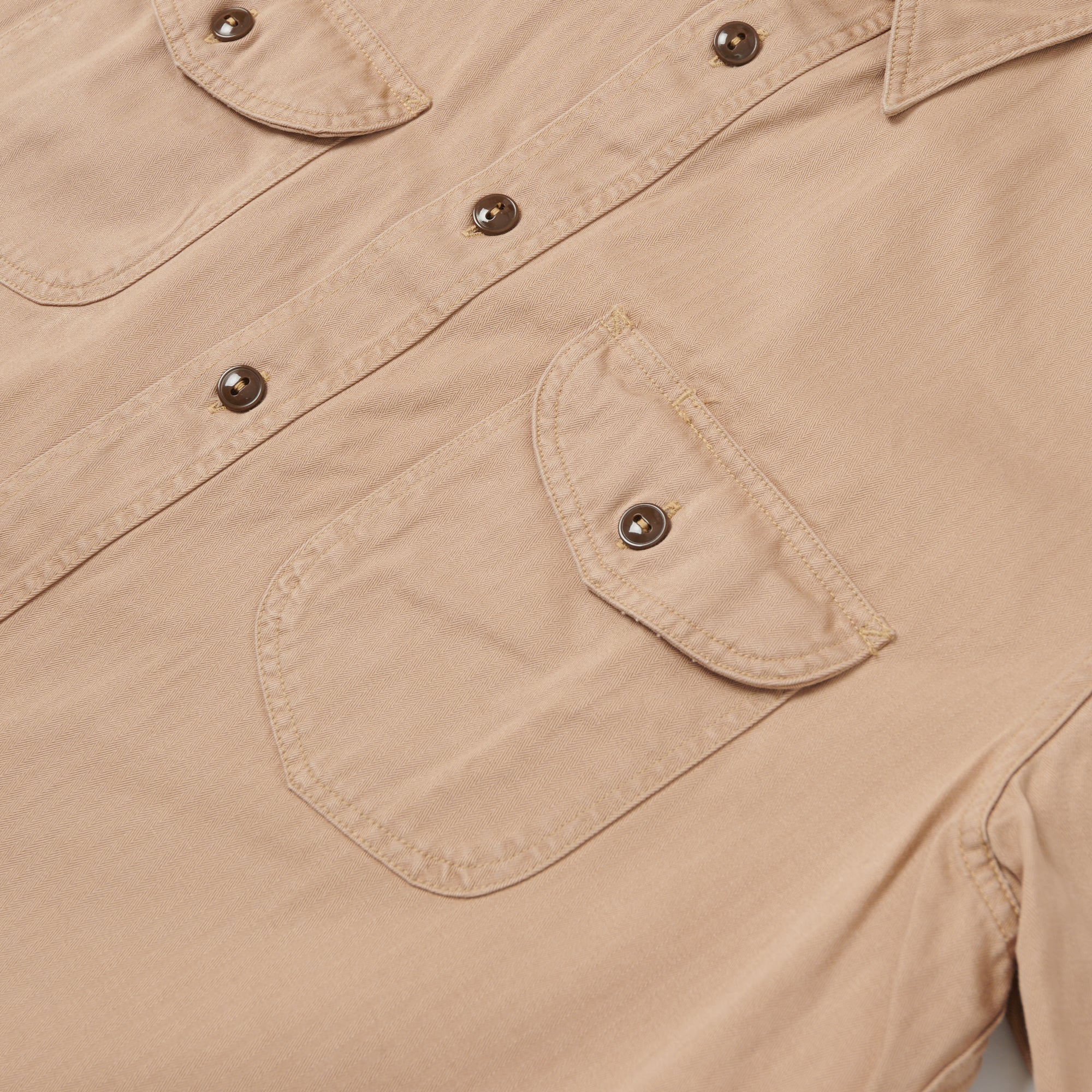 Buzz Rickson's Short Sleeve Herringbone Work Shirt - Beige