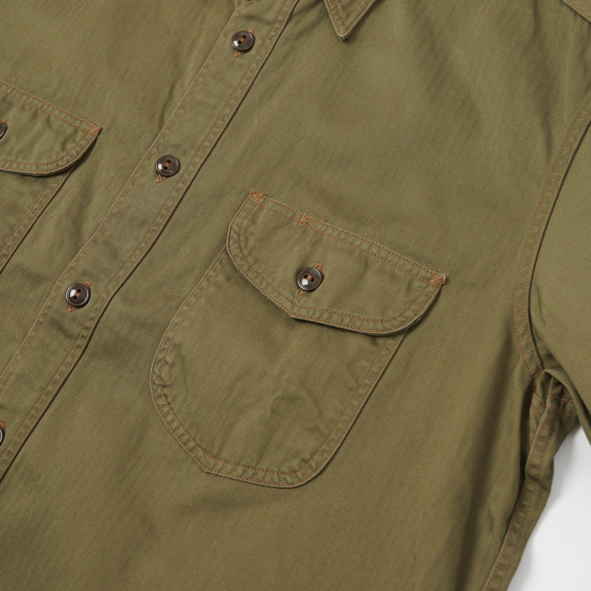 Buzz Rickson's Short Sleeve Herringbone Work Shirt - Olive