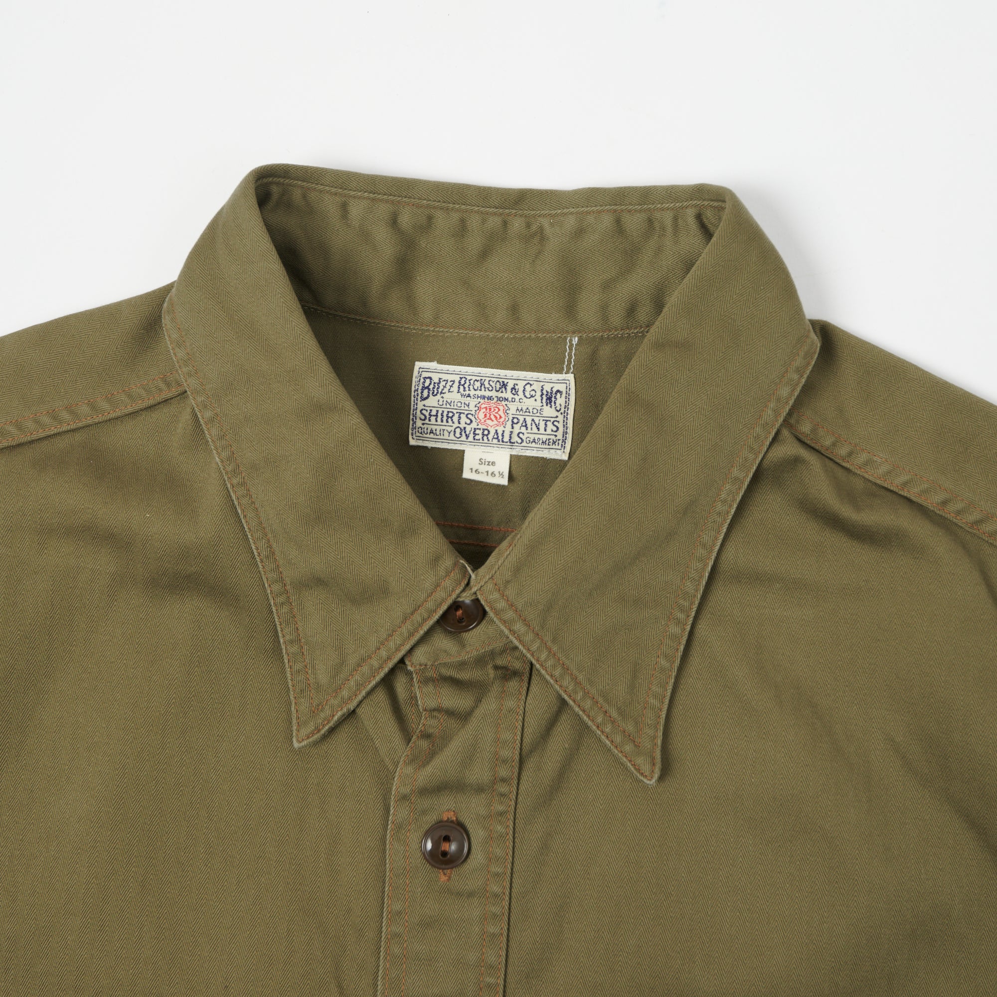 Buzz Rickson's Short Sleeve Herringbone Work Shirt - Olive – SON