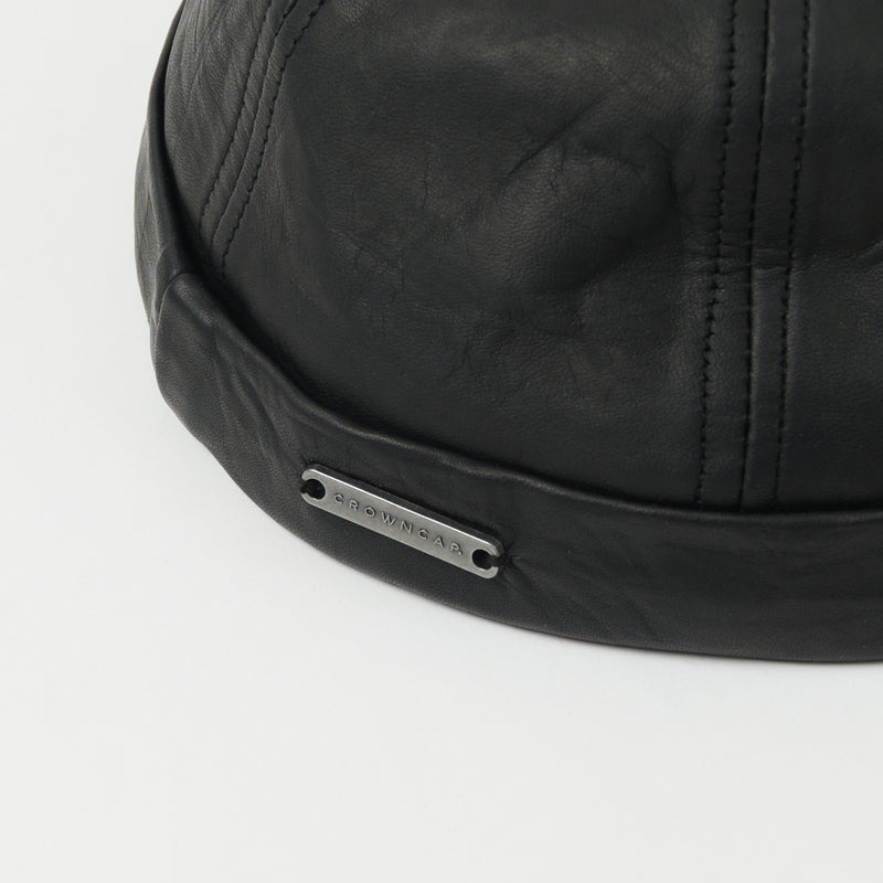 Crown Cap 1-011F Leather Beanie Cap - Black