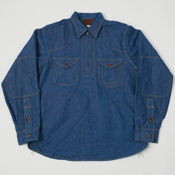 Freewheelers 2223001 'Skagit' Half-Zip Pullover Shirt - Indigo Chambray