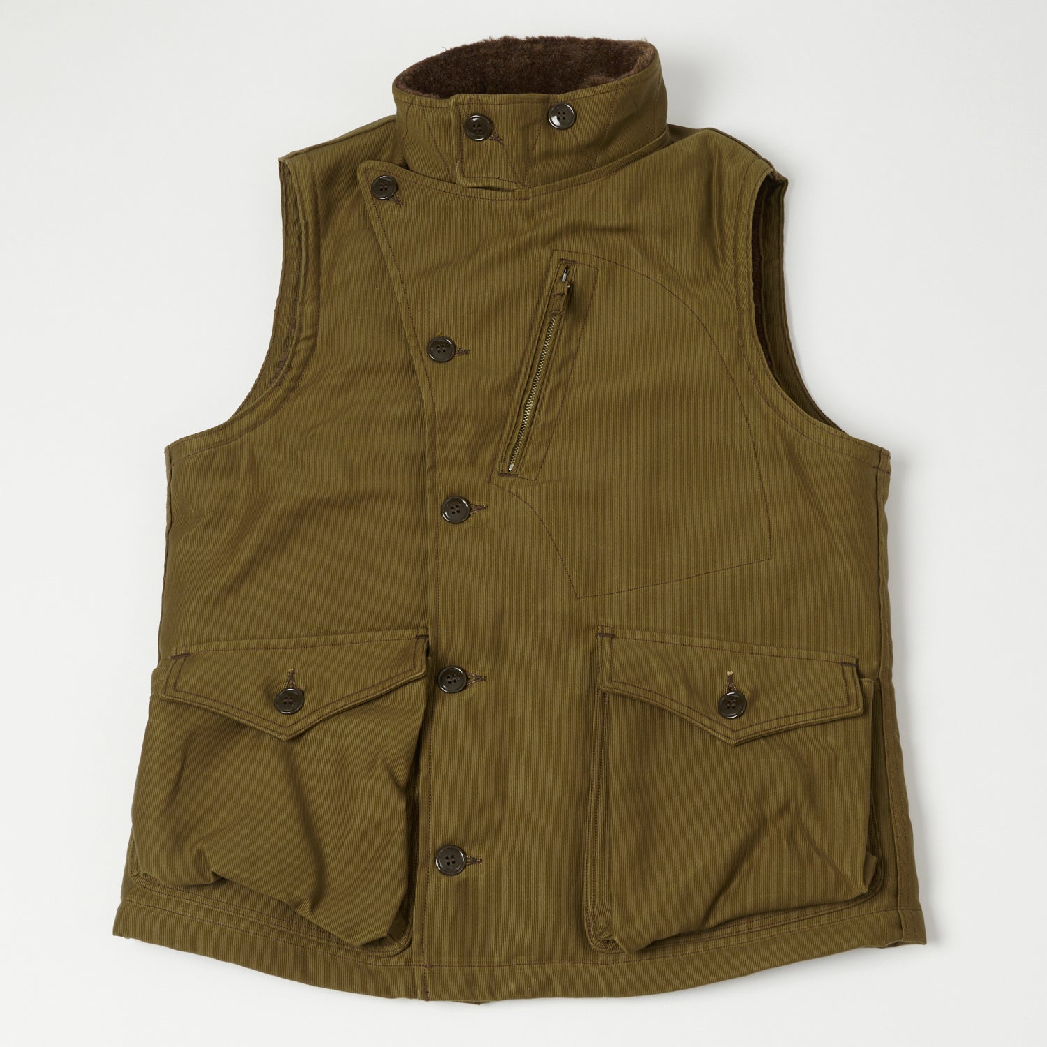 Freewheelers 2231007 ‘Winter Aviators’ Vest - Dark Khaki/Beige