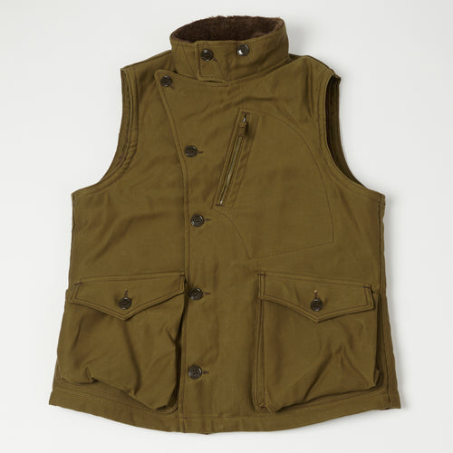 Freewheelers 2231007 ‘Winter Aviators’ Vest - Dark Khaki/Beige