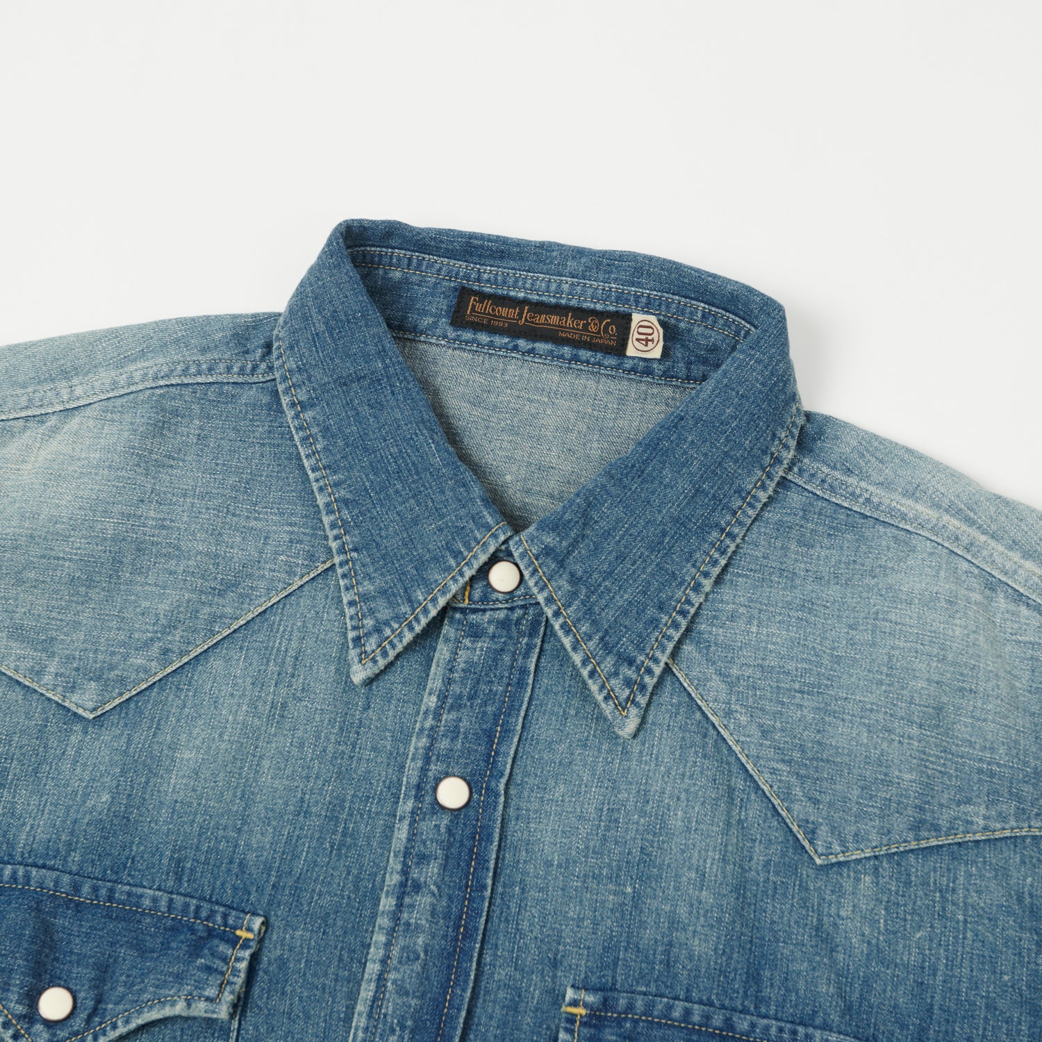 Full Count 4894HW Washed Western Denim Shirt - Rough Heavy Wash