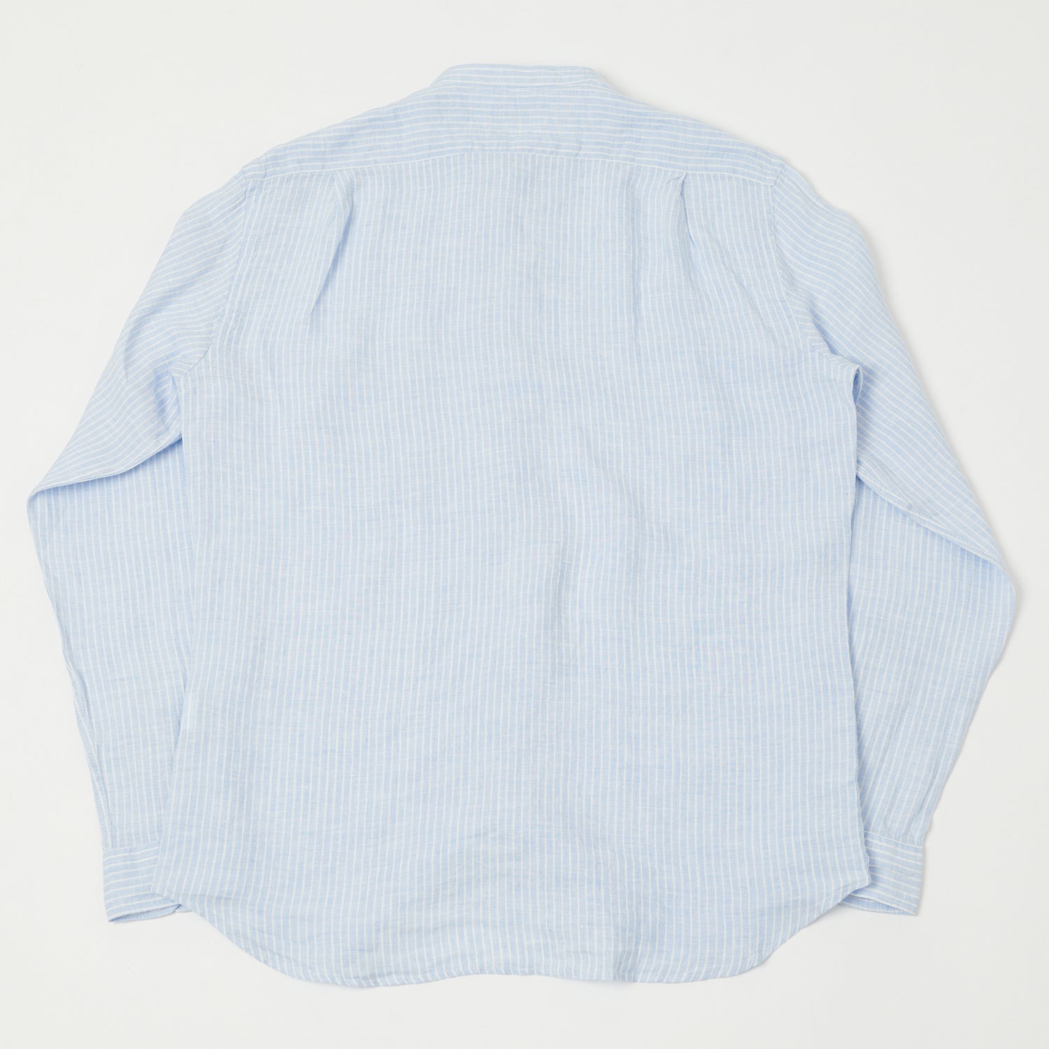 Hartford 'Premium Pat' Grandad-Collar Linen Shirt - Blue Stripe