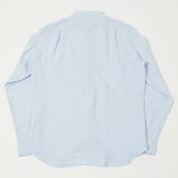 Hartford Premium Pat Grandad-Collar Linen Shirt - Blue Stripe