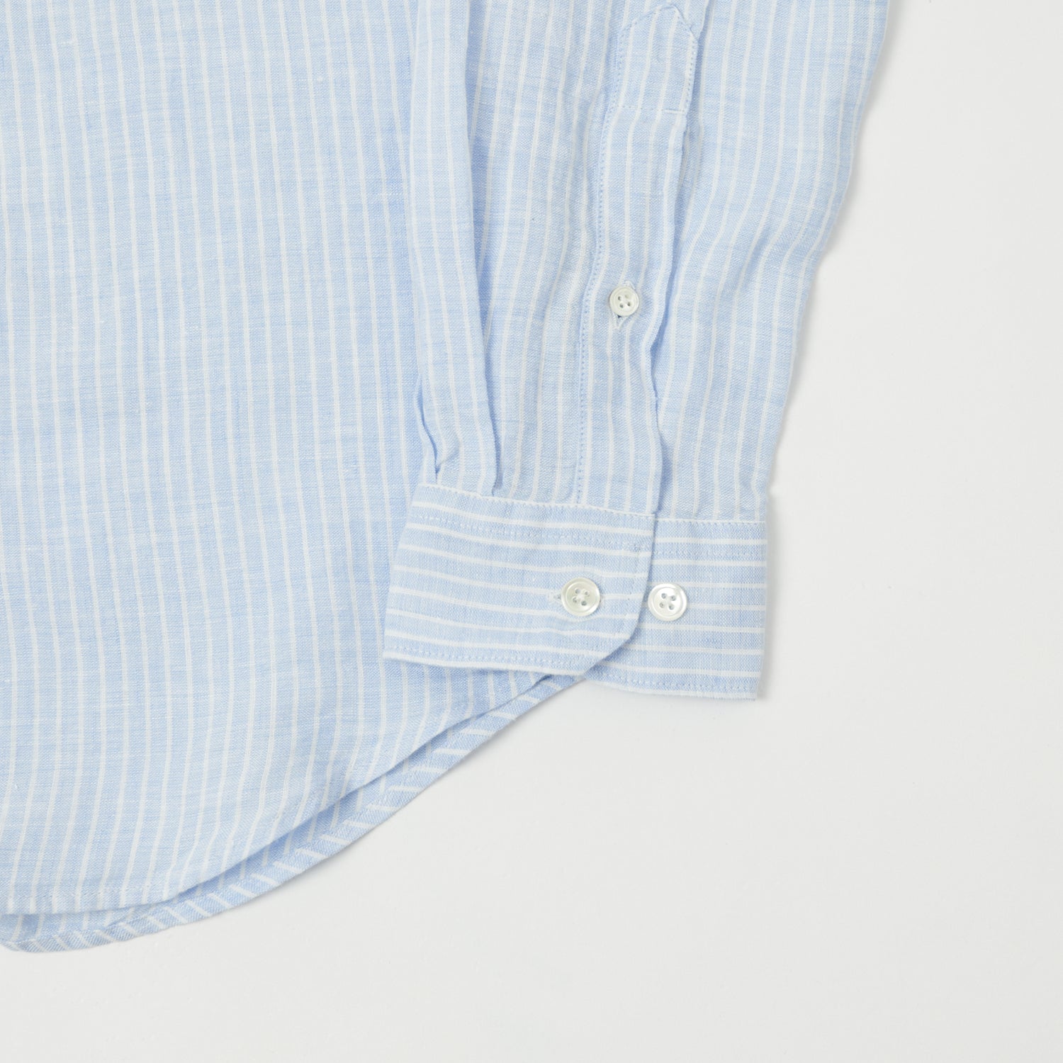 Hartford 'Premium Pat' Grandad-Collar Linen Shirt - Blue Stripe