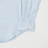 Hartford Premium Pat Grandad-Collar Linen Shirt - Blue Stripe