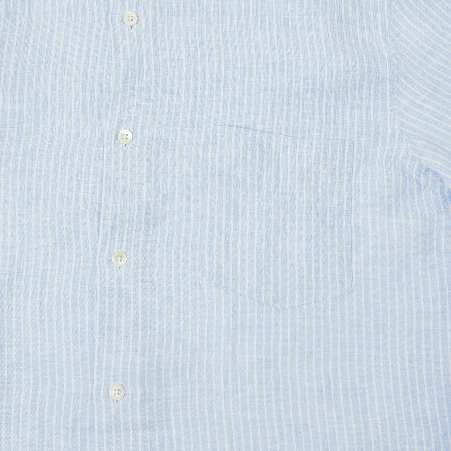 Hartford 'Premium Pat' Grandad-Collar Linen Shirt - Blue Stripe