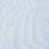 Hartford Premium Pat Grandad-Collar Linen Shirt - Blue Stripe