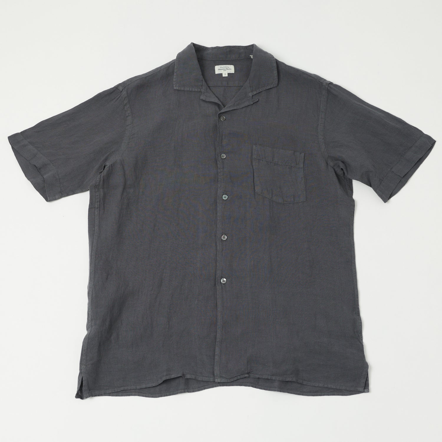Hartford 'Palm' Camp Collar Linen Shirt - Charcoal