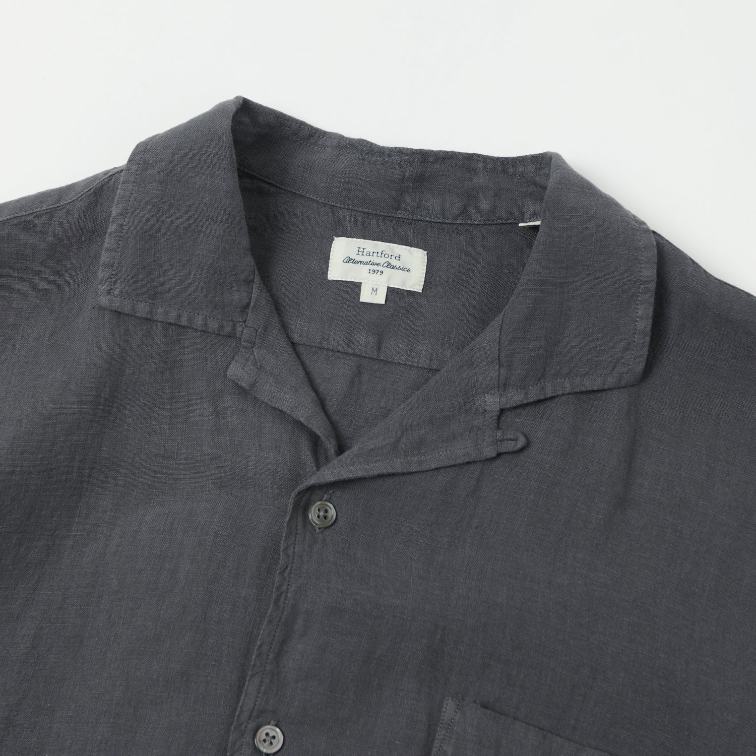 Hartford 'Palm' Camp Collar Linen Shirt - Charcoal