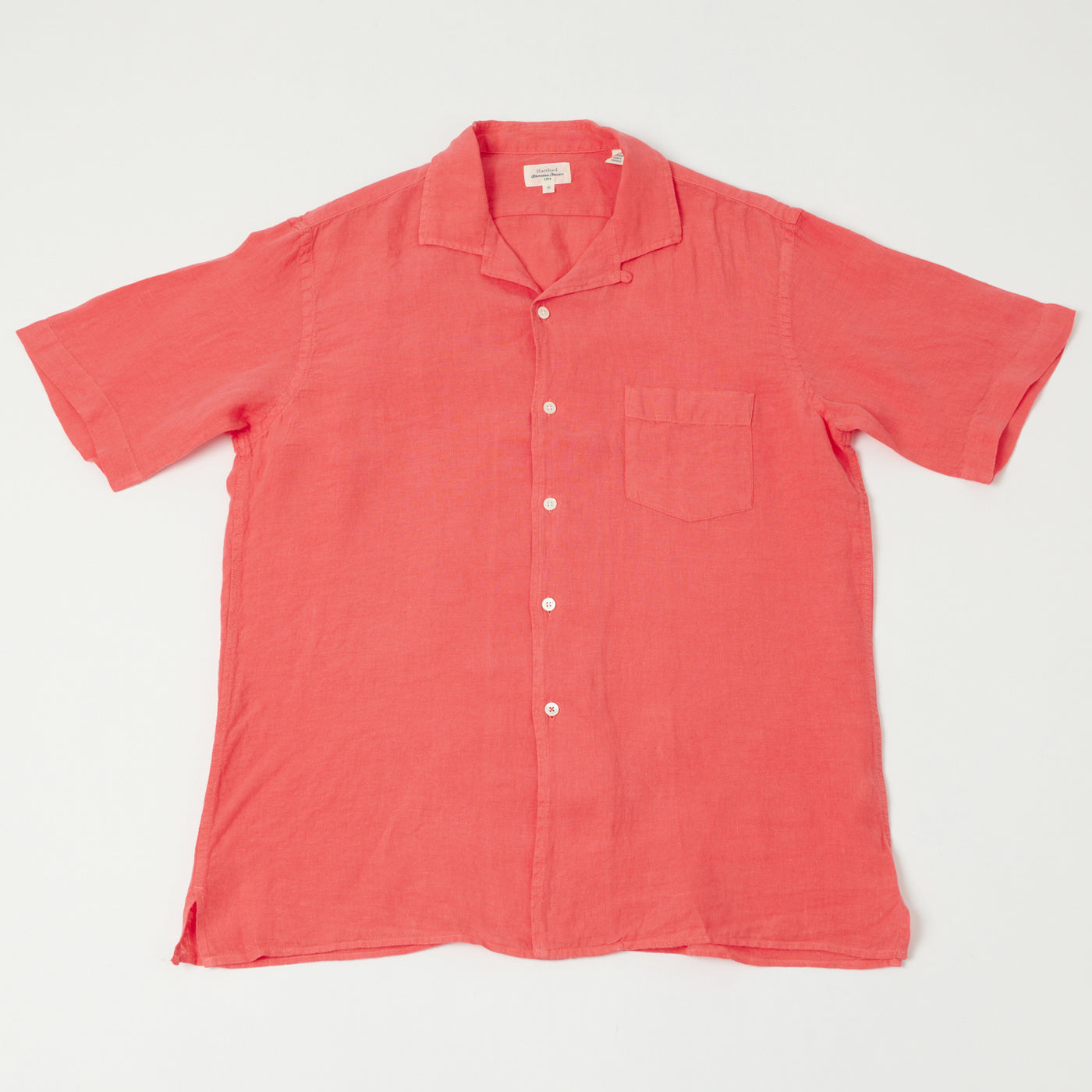 Hartford 'Palm' Camp Collar Linen Shirt - Faded Red