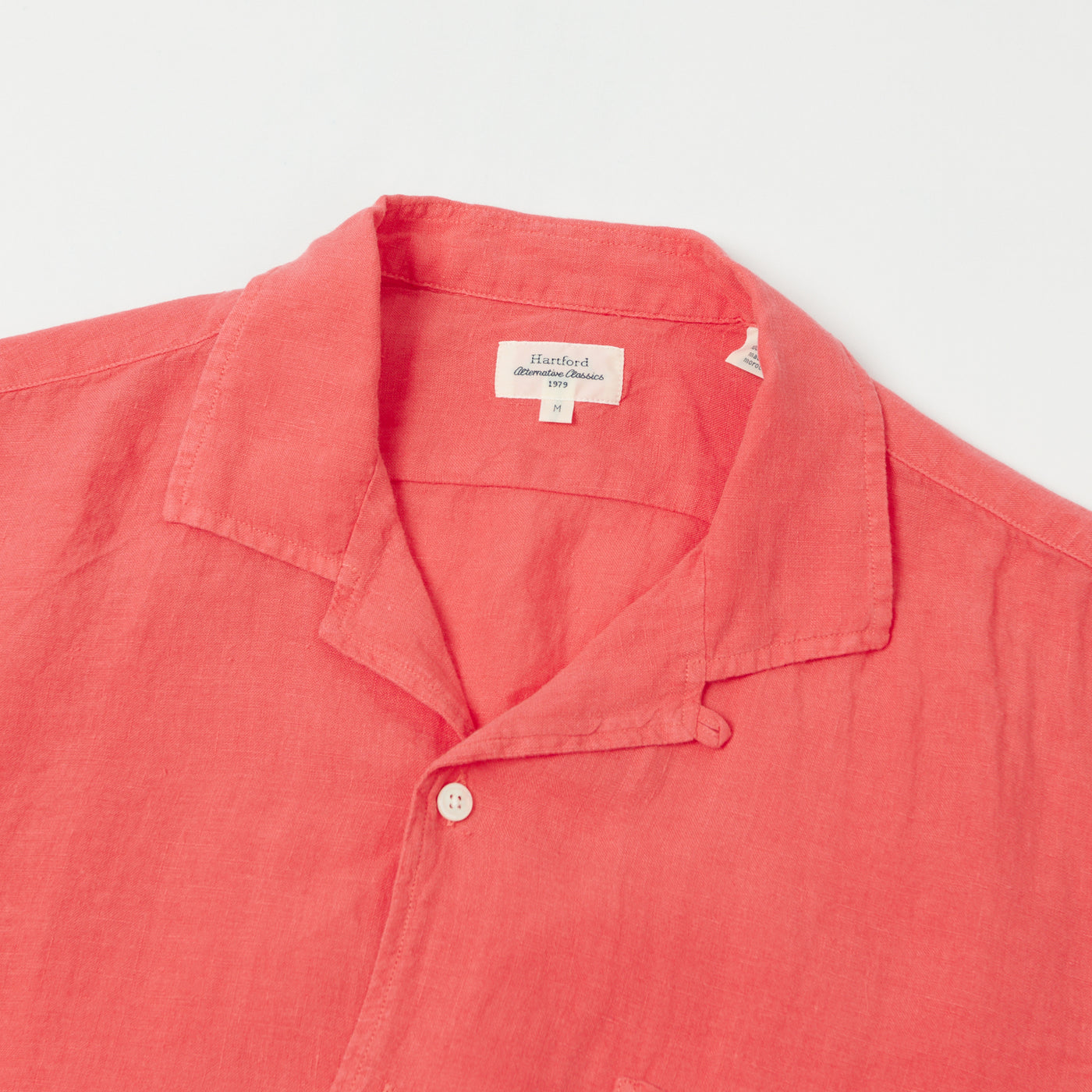 Hartford 'Palm' Camp Collar Linen Shirt - Faded Red