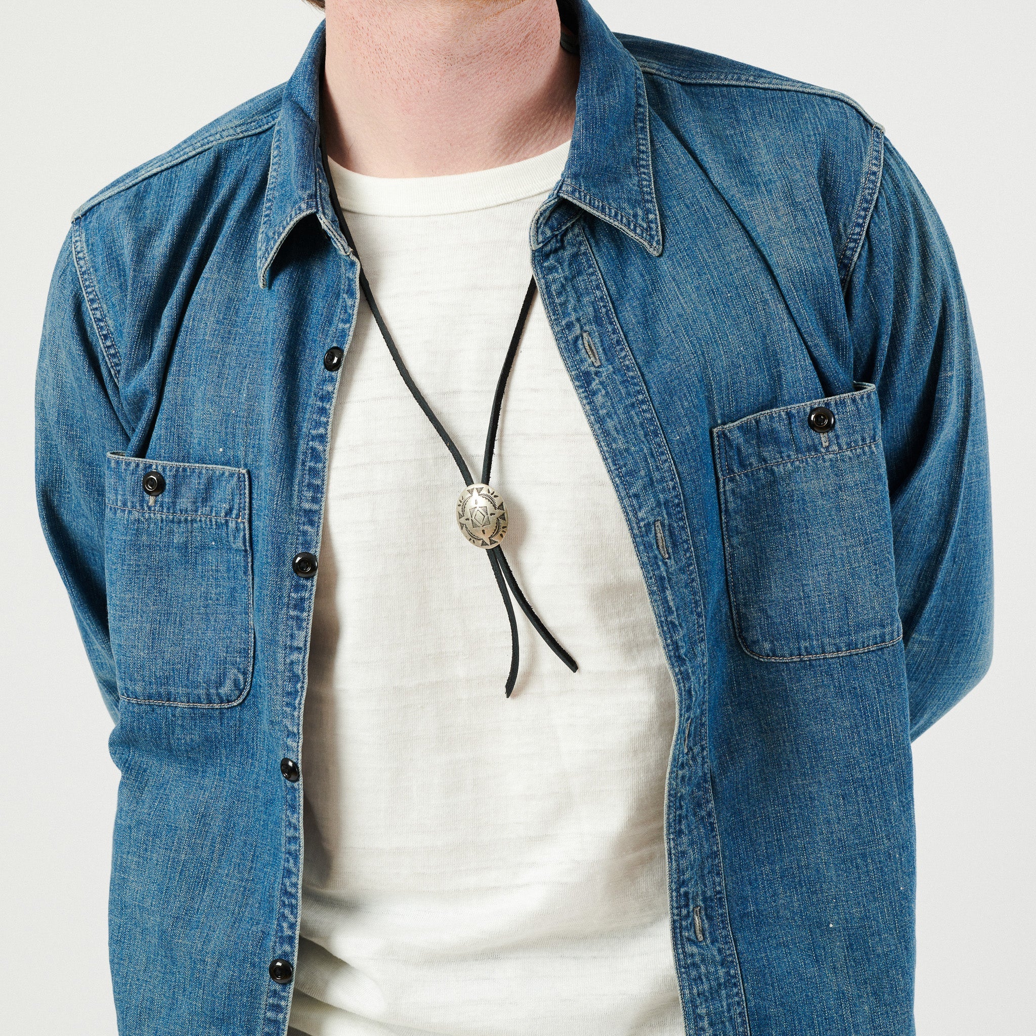 Yuketen Leather Bolo Tie w/ Turquoise Concho - Black – SON OF A STAG
