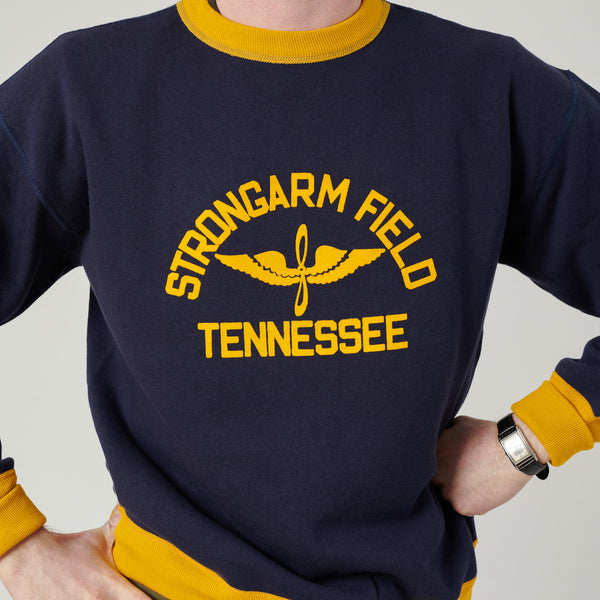 John Gluckow 30/40's 'Strongarm Field' Crew Neck Sweatshirt - Navy/Yellow