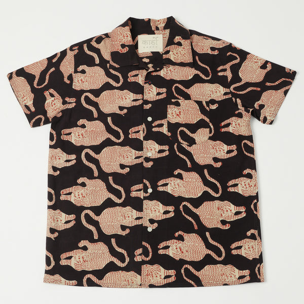 Kardo Chintan Open Collar Block Print Shirt - Black