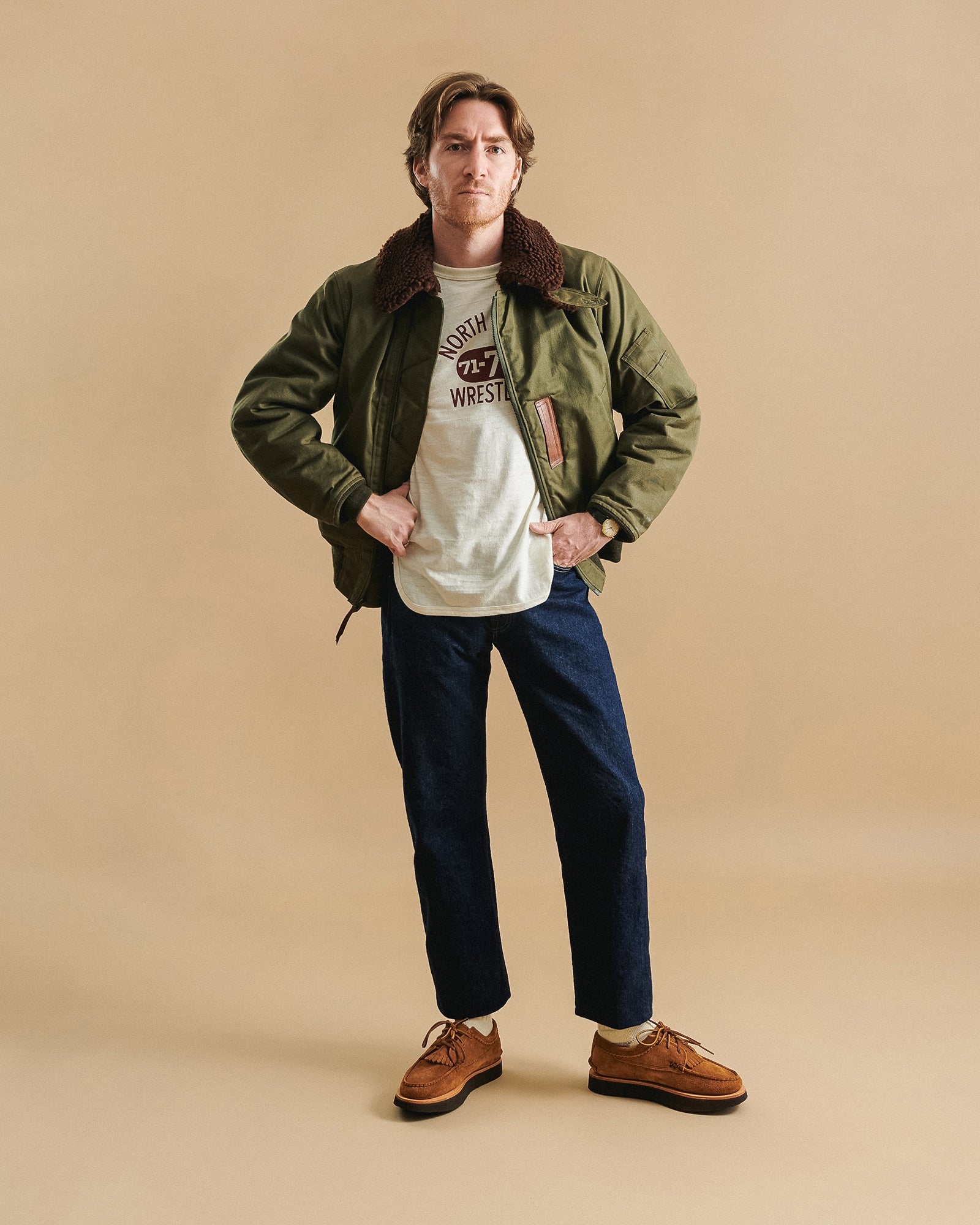 Warehouse & Co 4800 'North Shore' Baseball T-Shirt - Cream/Bordeaux