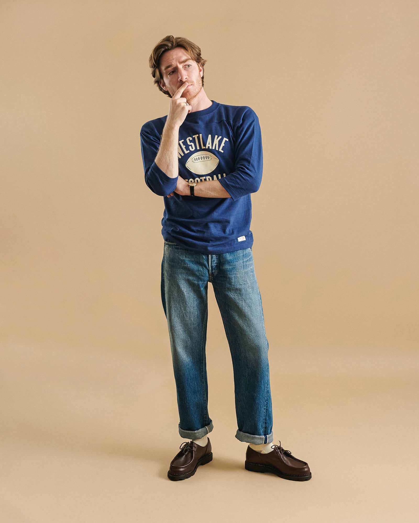 Warehouse & Co 4063 'West Lake' 3/4 Sleeve Football T-Shirt - Navy