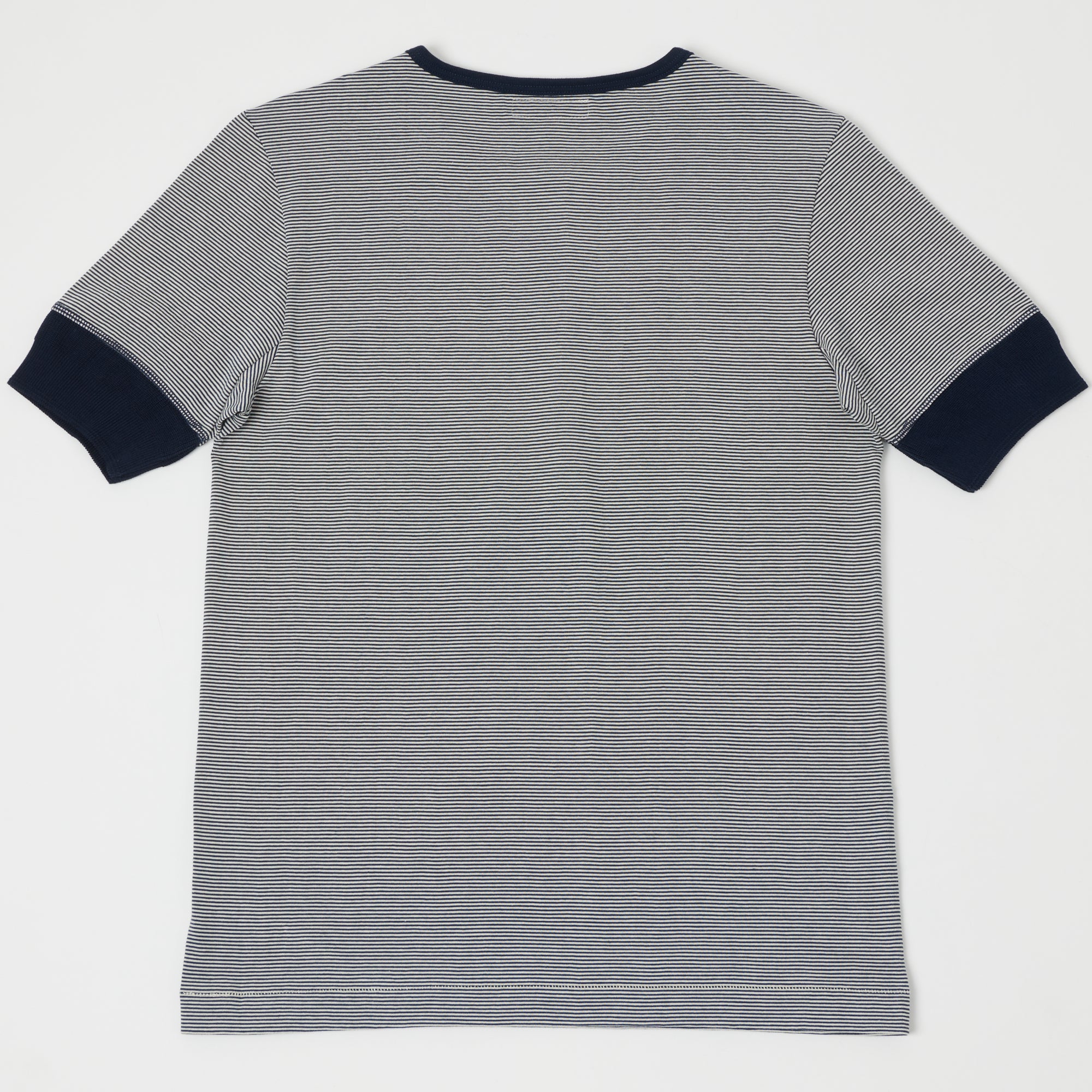 Merz b. Schwanen 227 Short Sleeve Striped Henley - Ink Blue/Nature