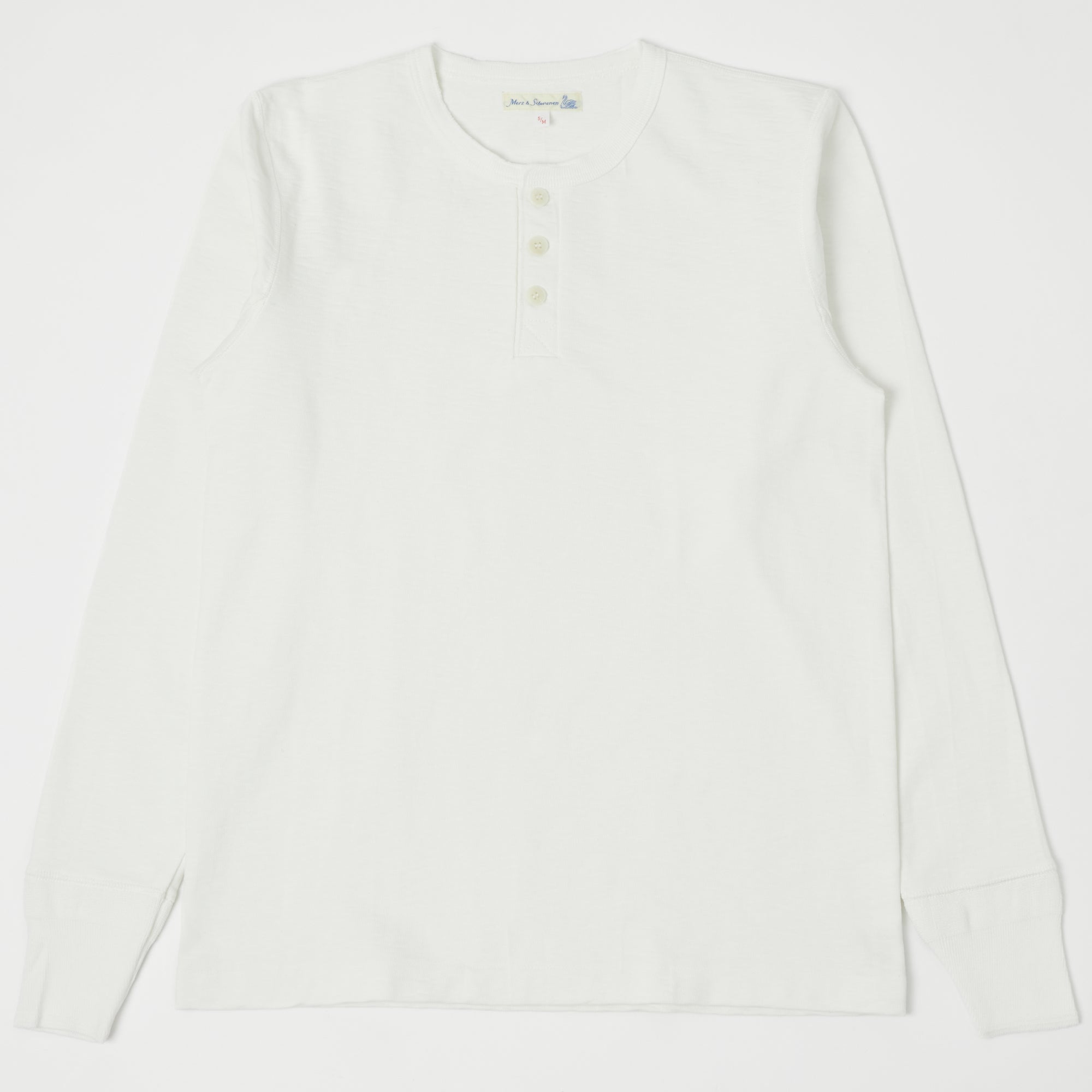 Merz b. Schwanen 2S04 Heavyweight Long Sleeve Henley - White