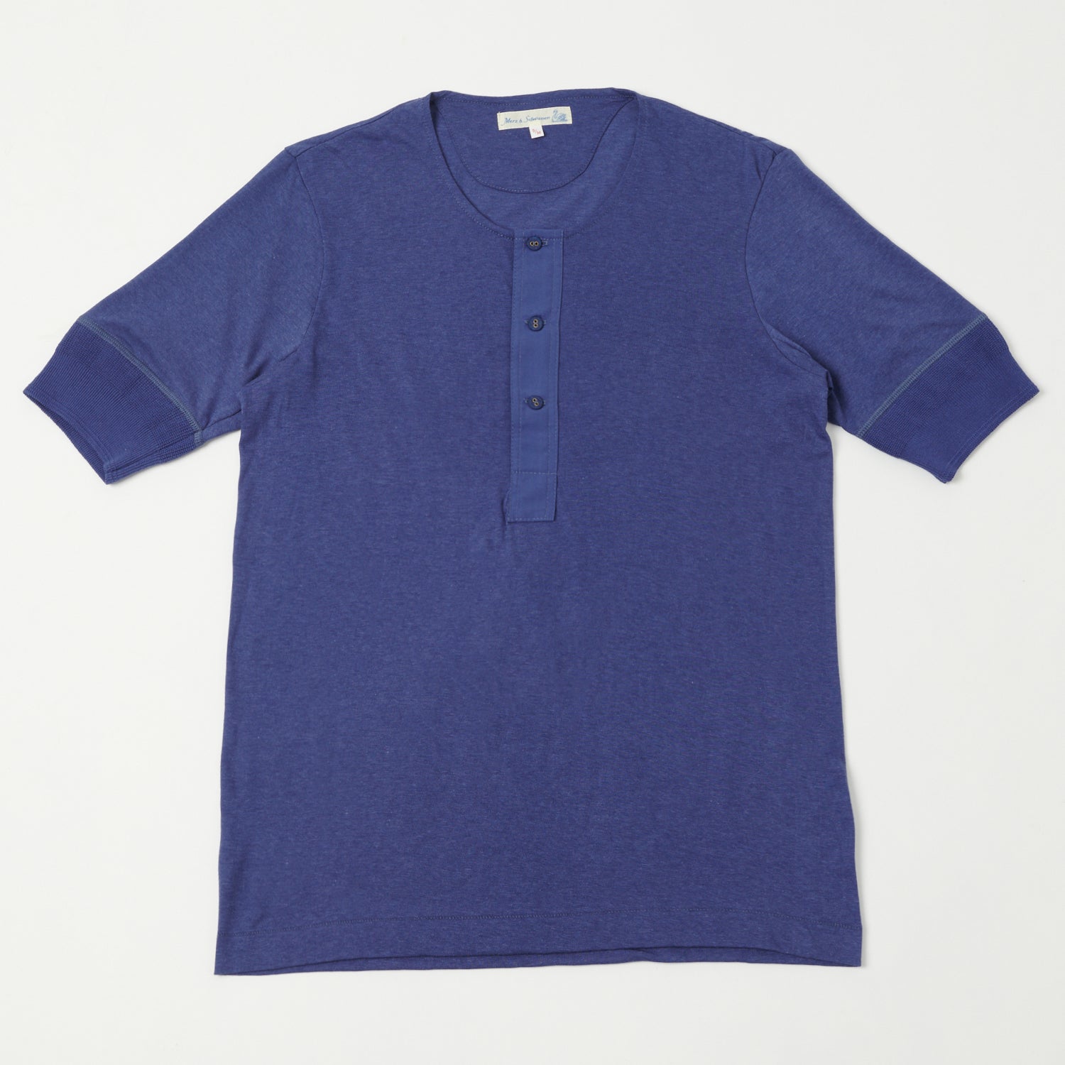 Merz b. Schwanen 103 Lightweight Short Sleeve Henley - Pacific