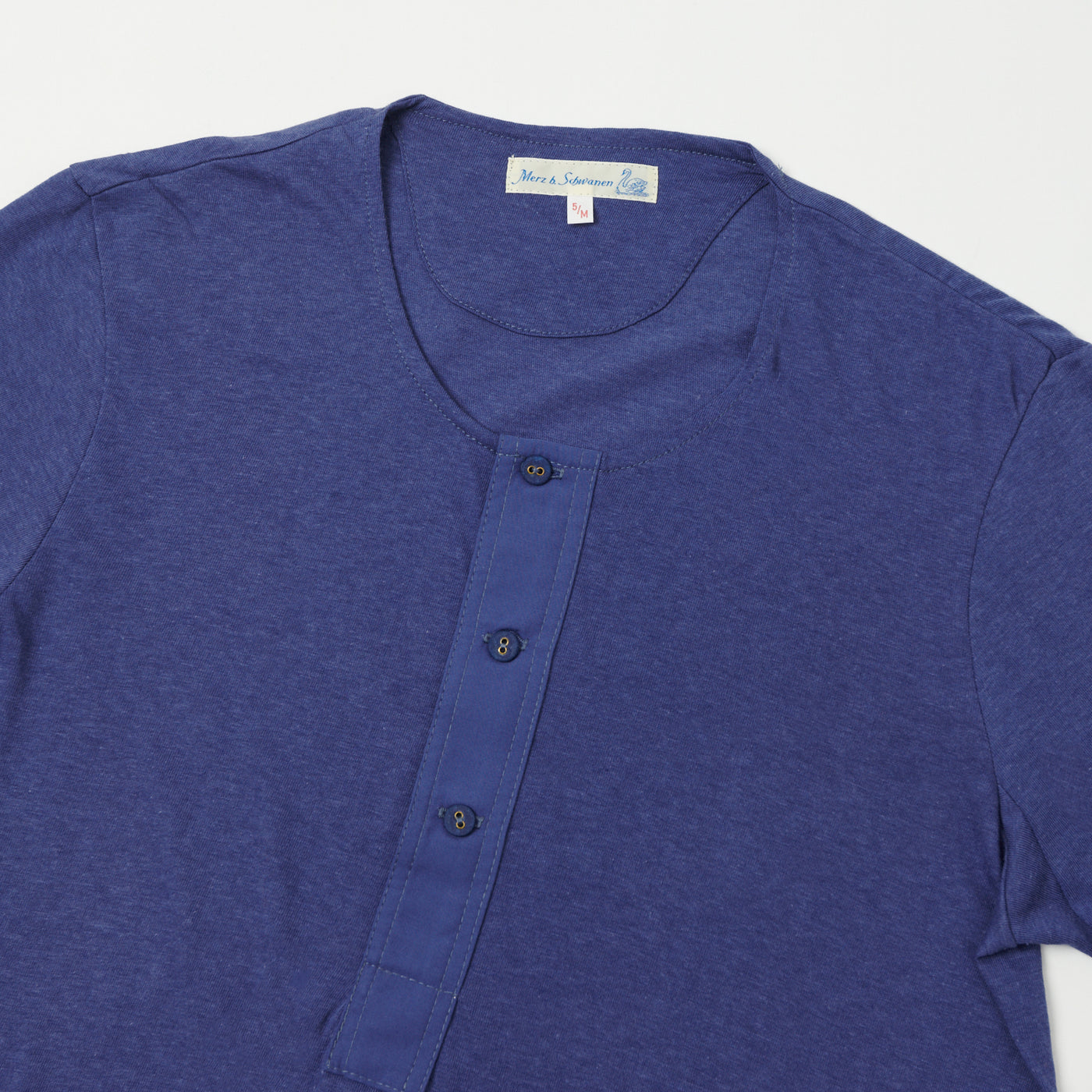 Merz b. Schwanen 103 Lightweight Short Sleeve Henley - Pacific