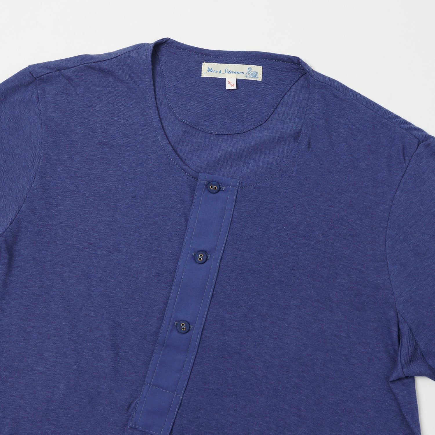 Merz b. Schwanen 103 Lightweight Short Sleeve Henley - Pacific