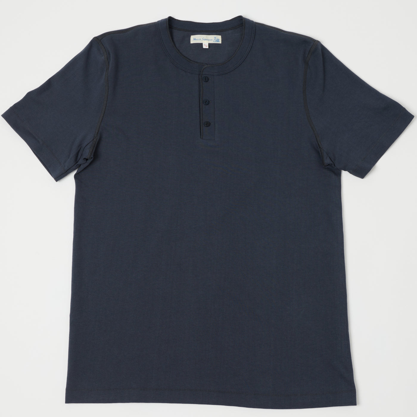 Merz b. Schwanen 204SL Short Sleeve Henley - Navy