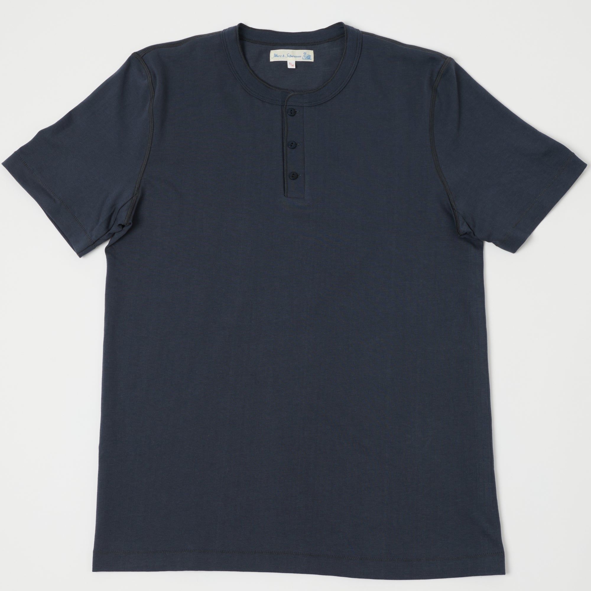 Merz b. Schwanen 204SL Short Sleeve Henley - Navy