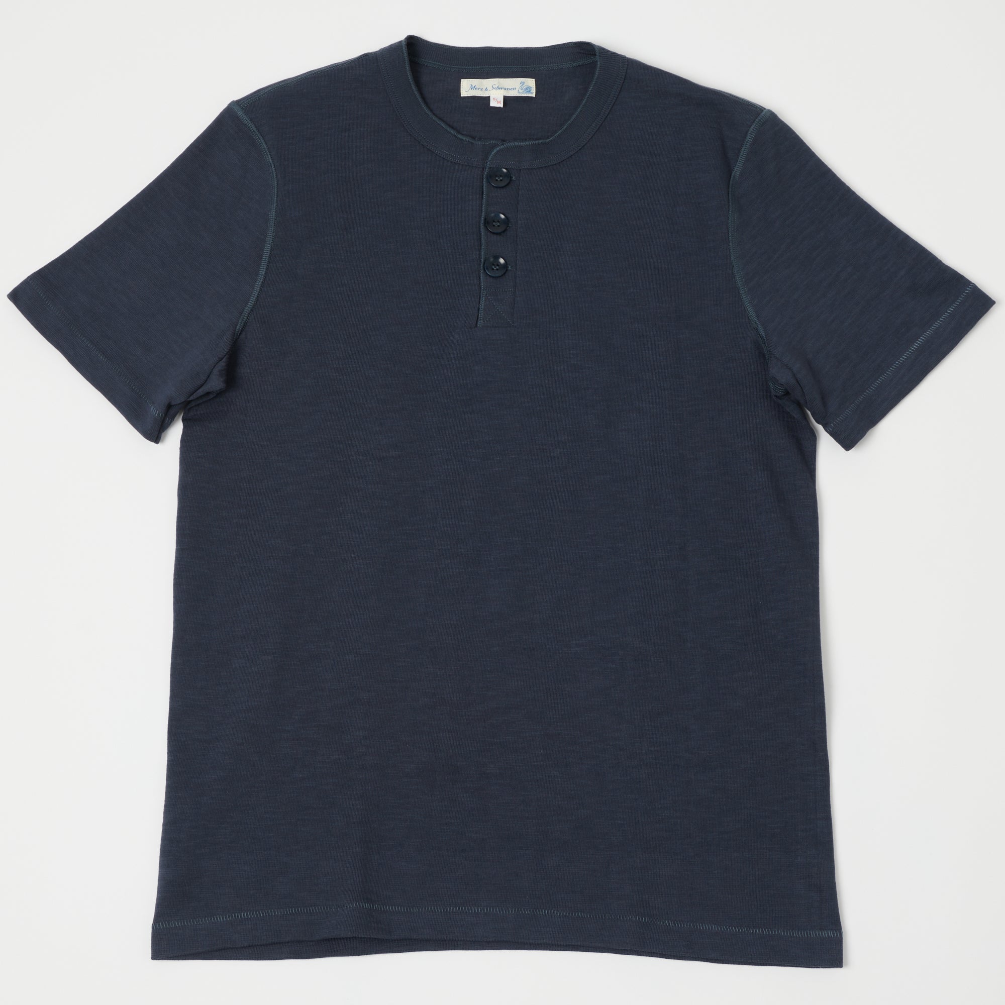 Merz b. Schwanen 2S04SL Heavyweight Short Sleeve Henley - Navy