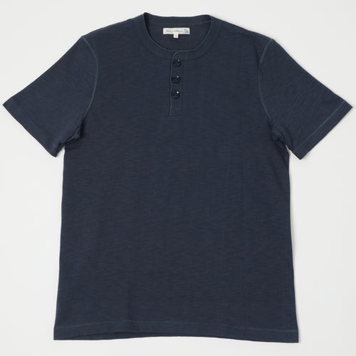 Merz b. Schwanen 2S04SL Heavyweight Short Sleeve Henley - Navy