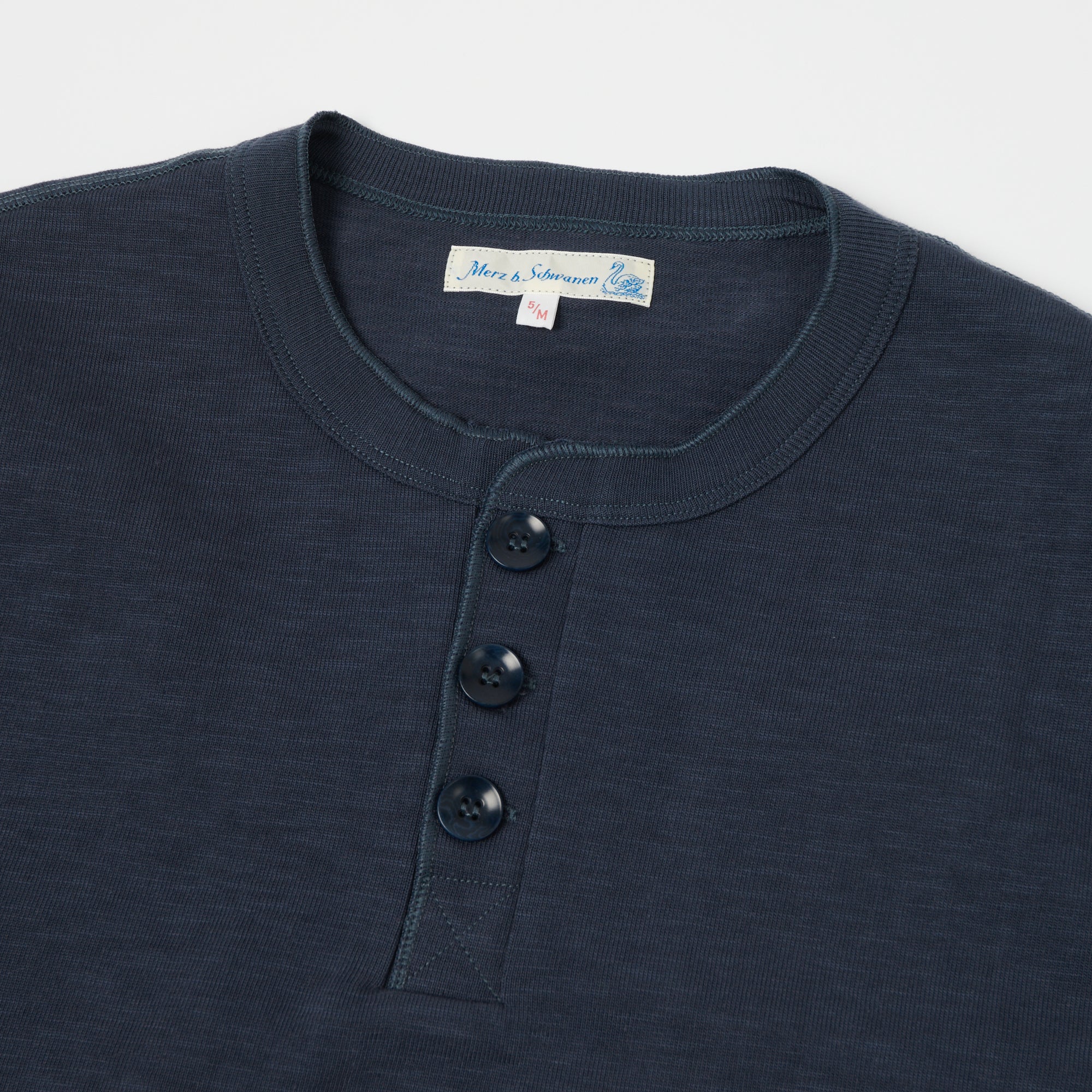 Merz b. Schwanen 2S04SL Heavyweight Short Sleeve Henley - Navy