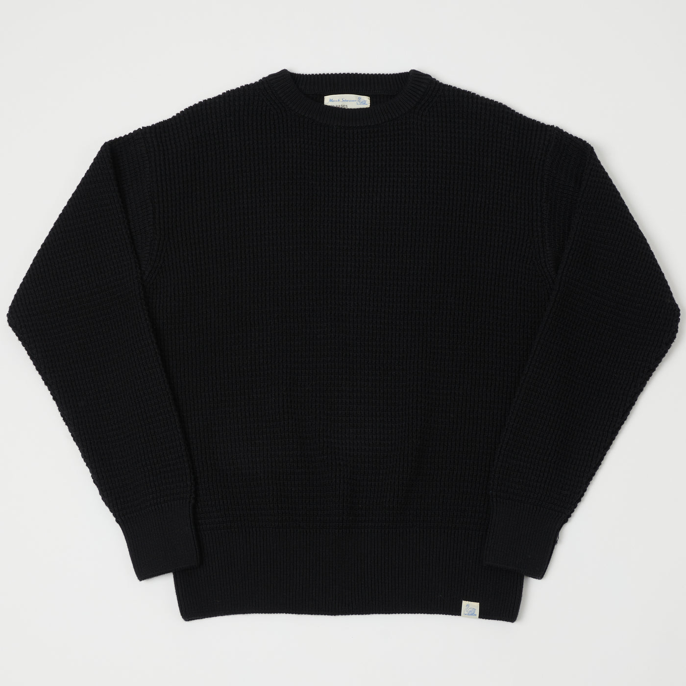 Merz b. Schwanen CCWC01 Knit Crew Waffle Pullover - Deep Black