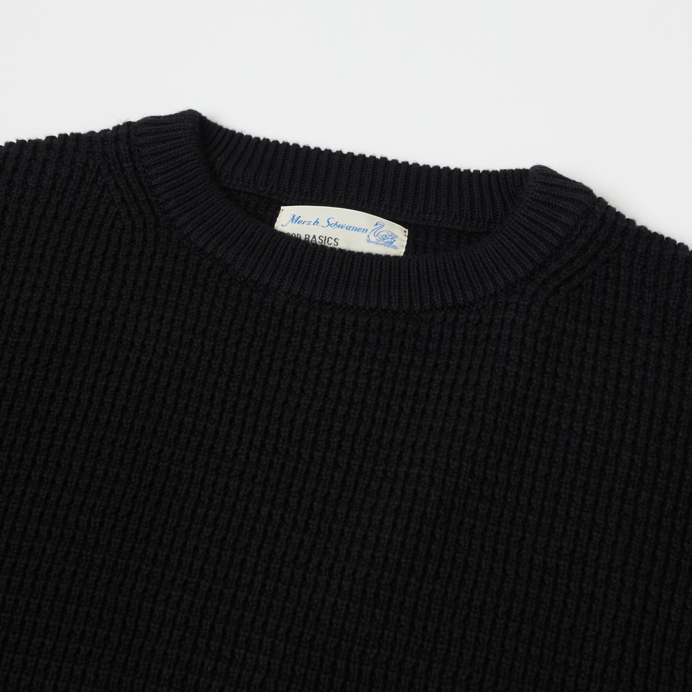 Merz b. Schwanen CCWC01 Knit Crew Waffle Pullover - Deep Black
