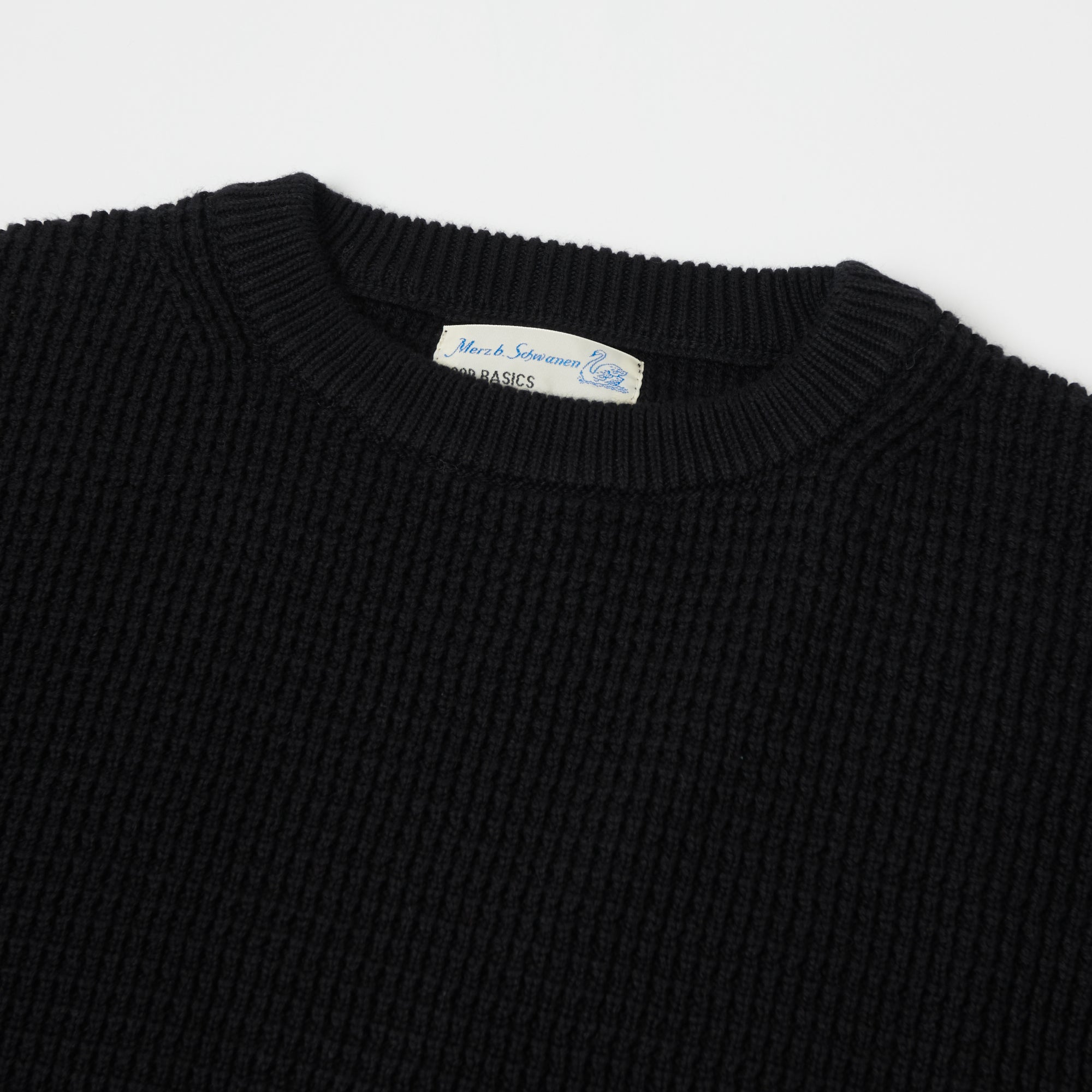 Merz b. Schwanen CCWC01 Knit Crew Waffle Pullover - Deep Black