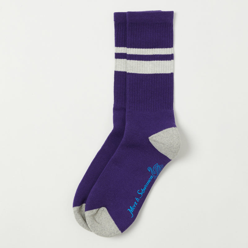 Merz b. Schwanen GS06 Stripe Terry Socks - Purple/Nature