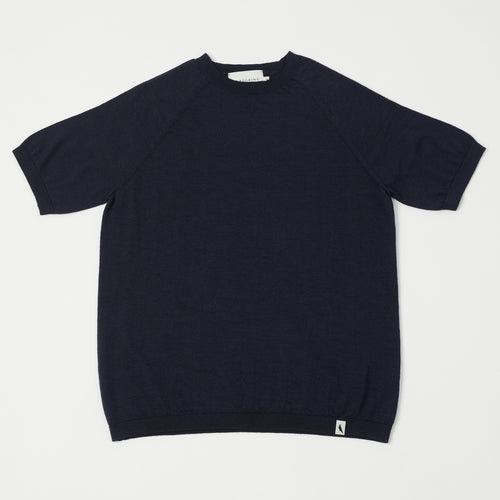 Peregrine Knitted Wool T-Shirt - Navy