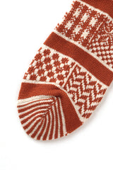 RoToTo Multi Jacquard Sock - Ivory/Rust