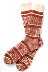 RoToTo Multi Jacquard Sock - Ivory/Rust