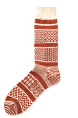 RoToTo Multi Jacquard Sock - Ivory/Rust