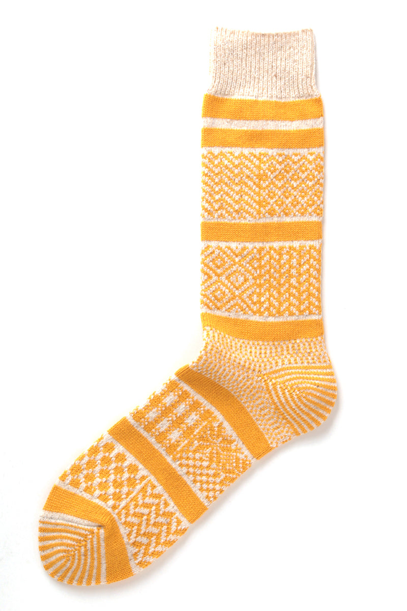 RoToTo Multi Jacquard Sock - Ivory/Yellow