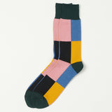 RoToTo 4 Panel Crew Sock - Dark Green/Light Blue/Yellow