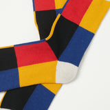 RoToTo 4 Panel Crew Sock - Light Grey/Yellow/Dark Blue